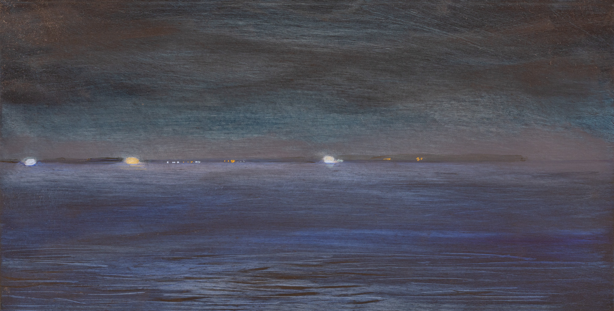 View from the Ferry - Night Crossing, oil on panel, 6 x 12 in., $350.00
