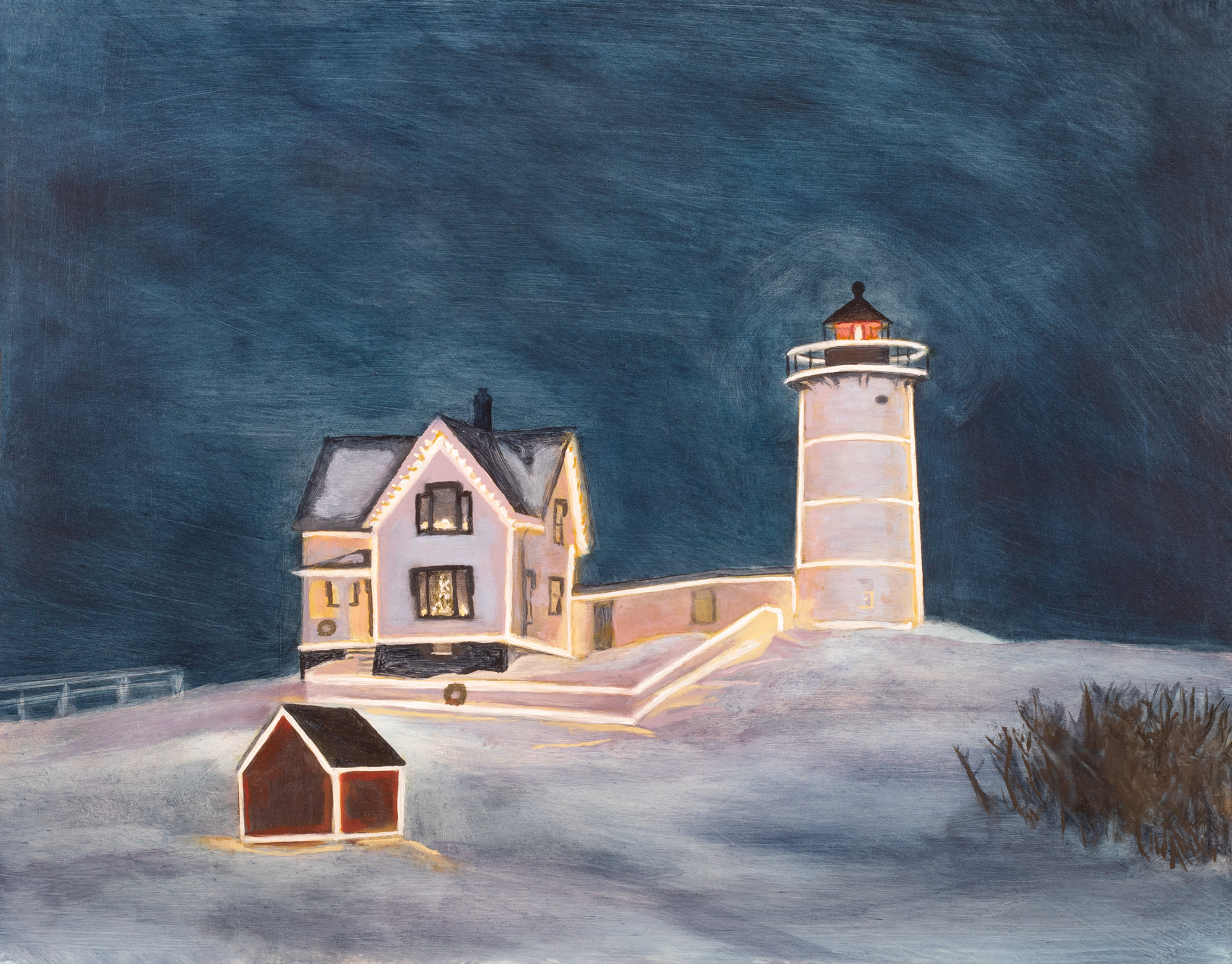 Nubble Lighthouse at Christmas, oil on panel, 11 x 14 in., $450.00