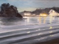 Water and Lights at Night, oil on panel, 6 x 12 in.,$350