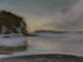 Foggy Water Little Bay, Durham, NH., oil on canvas, 10 x 20 in., $550 .00