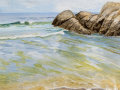 Rocks Whispering Beach, oil on panel, 12  x 16 in., $685